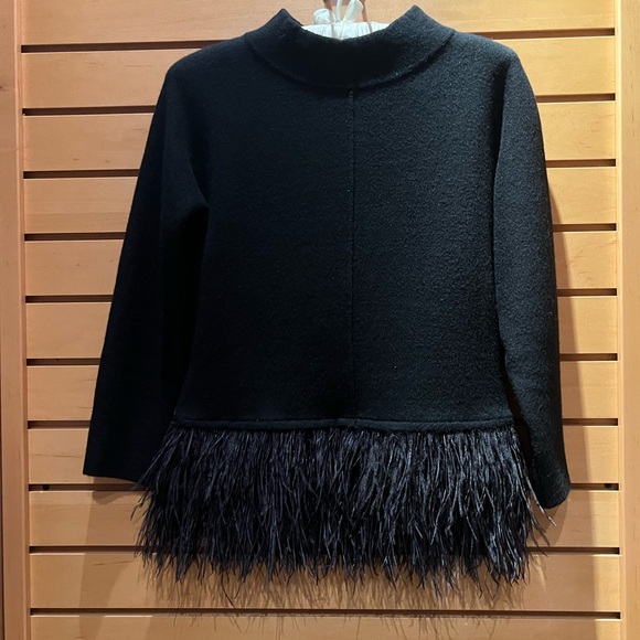 SAYLOR Revolve Black Sweater with Ostrich Feather Hem - Picture 1 of 5